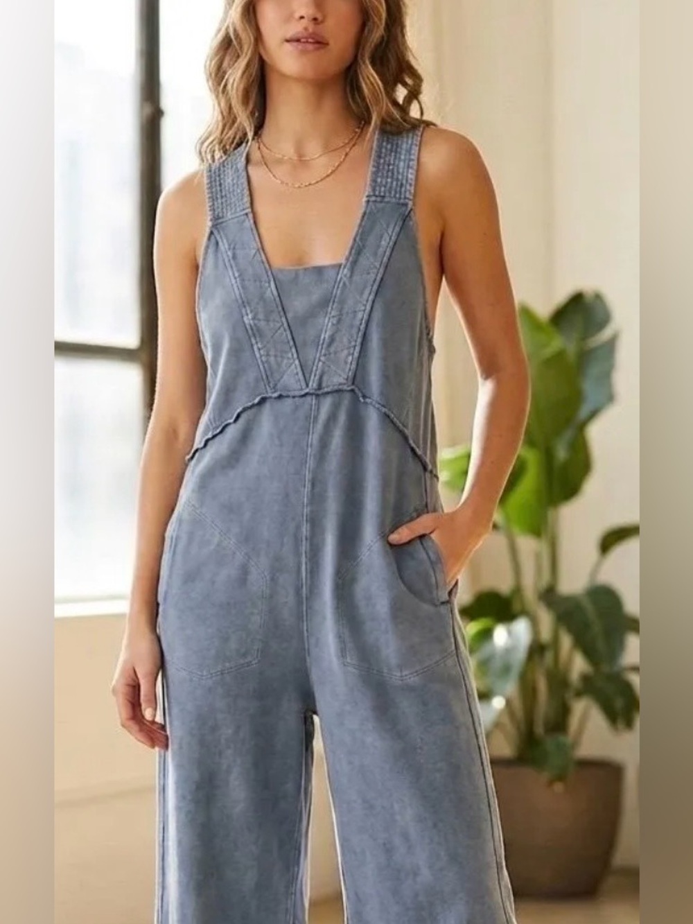 823. Easel Mineral Washed Terry Knit Jumpsuit